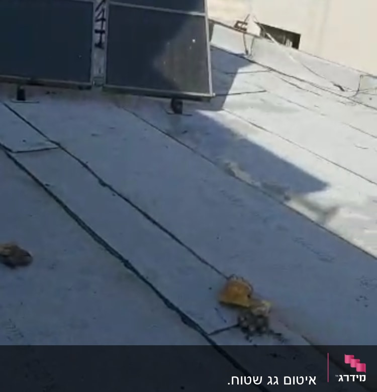 גג עם יריעות איטום ושני לוחות סולאריים